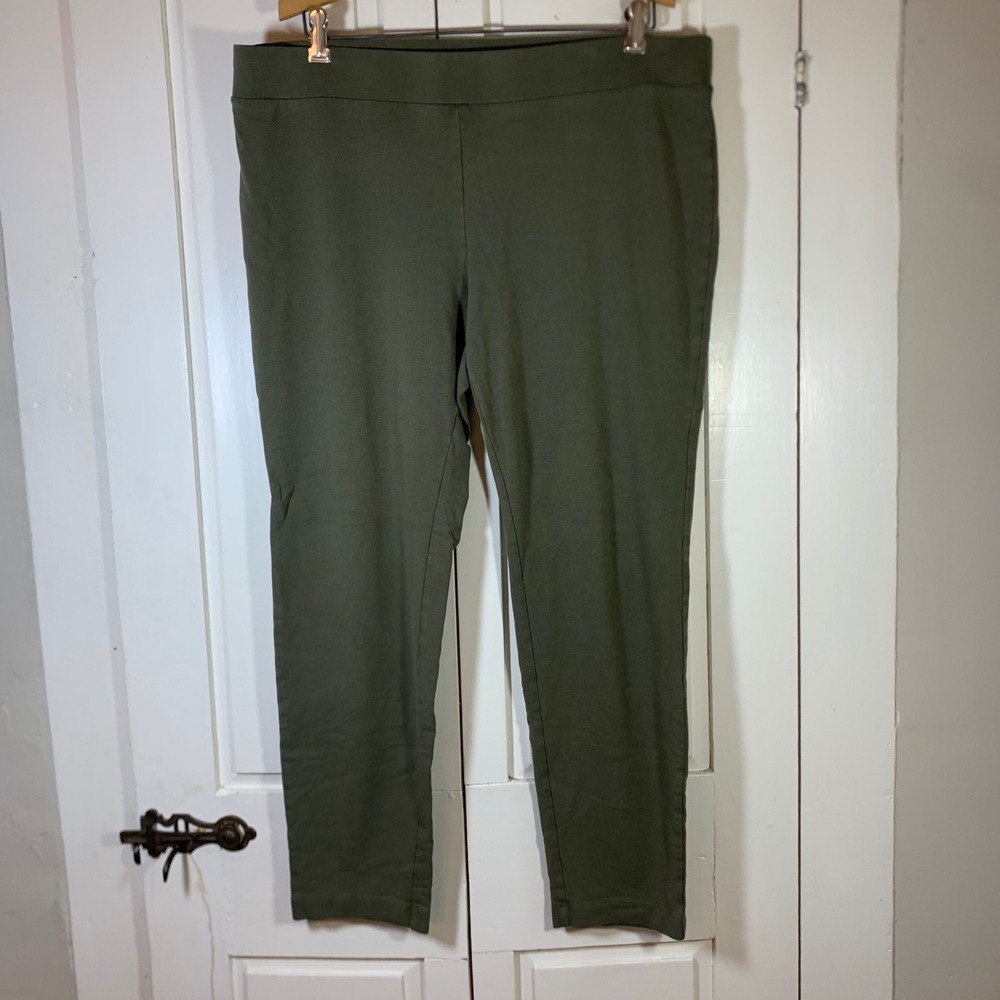 Pure Jill Tapered Ankle Pants Olive Green Pima Cotton Modal Leggings L Lagenlook